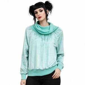 Vintage 1980s Teal Cowl Neck Velour Pullover sweatshirt